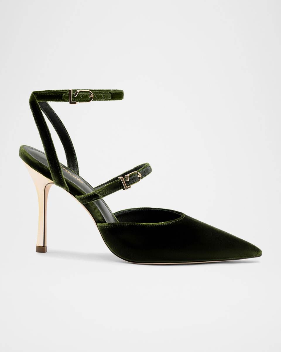 Kris Velvet Ankle-Strap Evening Pumps